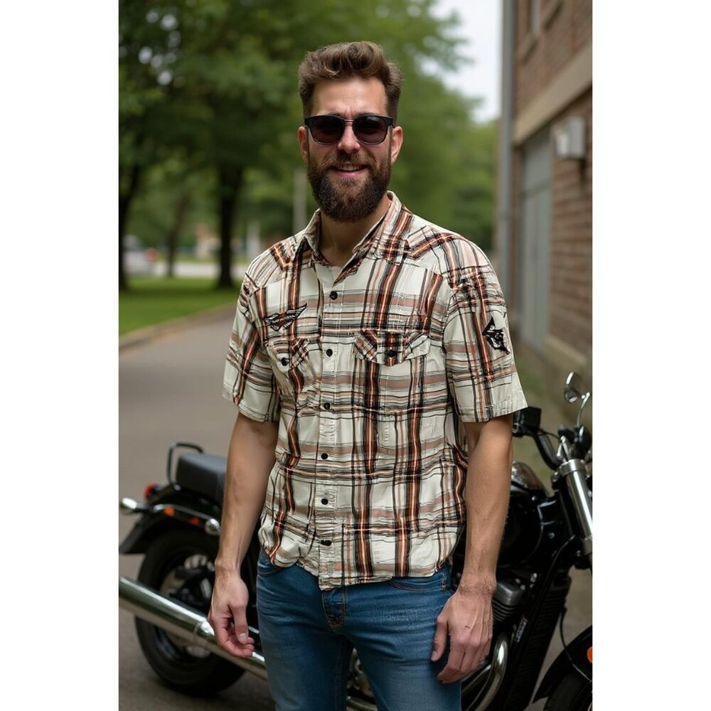Harley-Davidson Genuine Motor Clothes Plaid Button Down Shirt Size L